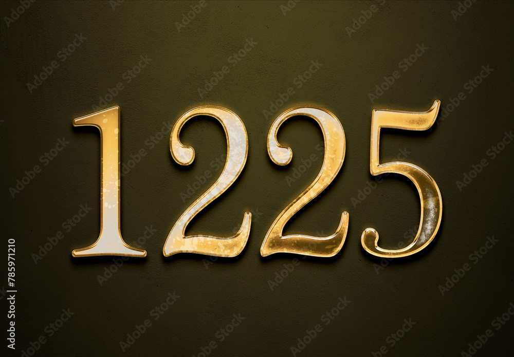 Old gold effect of 1225 number with 3D glossy style Mockup. Old gold effect of 1225 number with 3D glossy style Mockup.