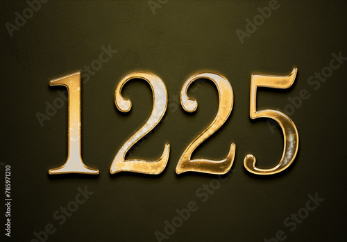 Old gold effect of 1225 number with 3D glossy style Mockup. 