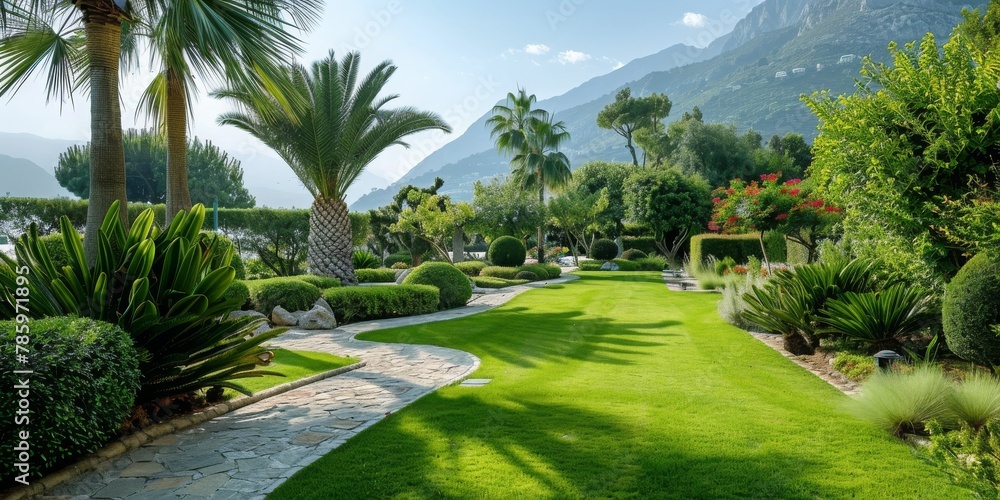 Obraz premium A lush green lawn with a path leading through it