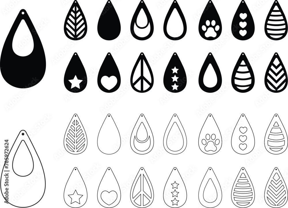 Set of Earring icons. Decoration illustration signs .Black flat jewel symbols with editable stock. Earring icons woman jewelry accessory silhouette. Luxury earrings jewelry on transparent background. Set of Earring icons. Decoration illustration signs .Black flat jewel symbols with editable stock. Earring icons woman jewelry accessory silhouette. Luxury earrings jewelry on transparent background.