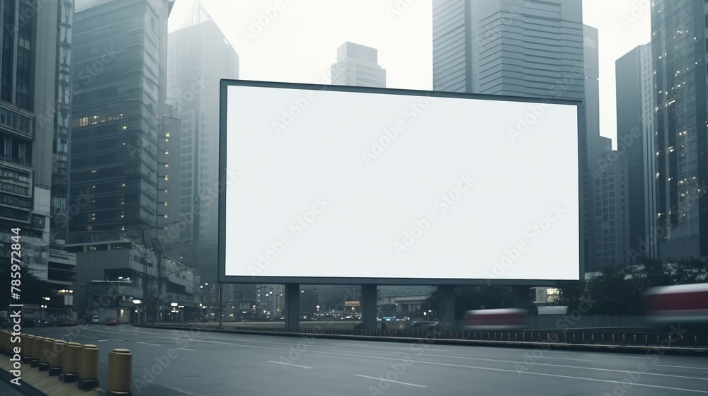 Blank billboard in the city for business advertisement on skyscrapers background. Blank billboard in the city for business advertisement on skyscrapers background.
