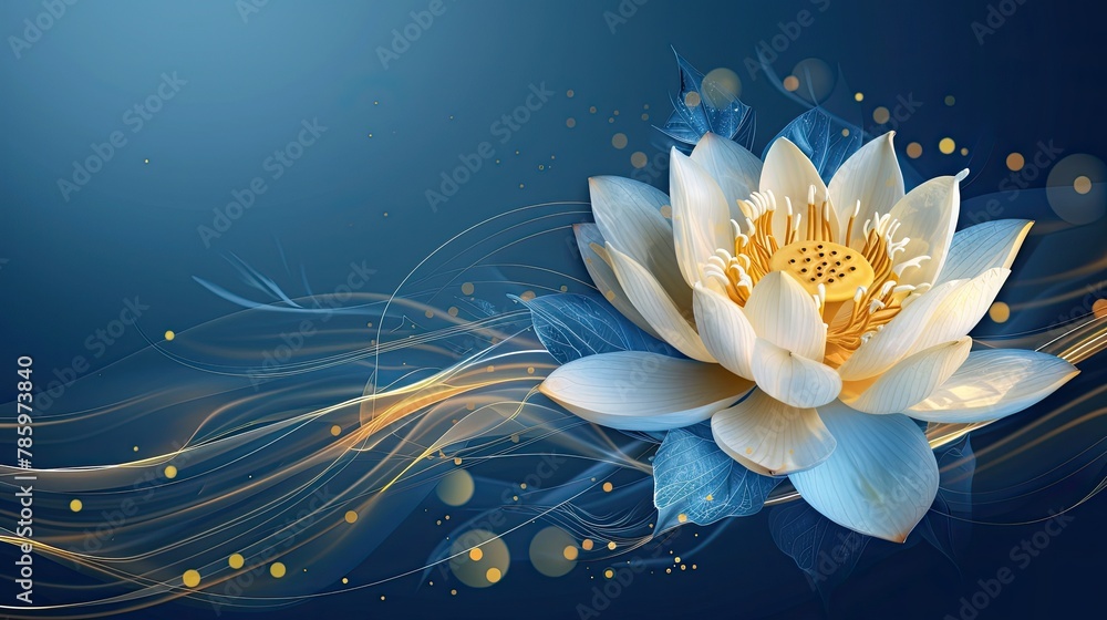 Ethereal Lotus Flower with Mystical Energy Lines - obrazy, fototapety, plakaty 