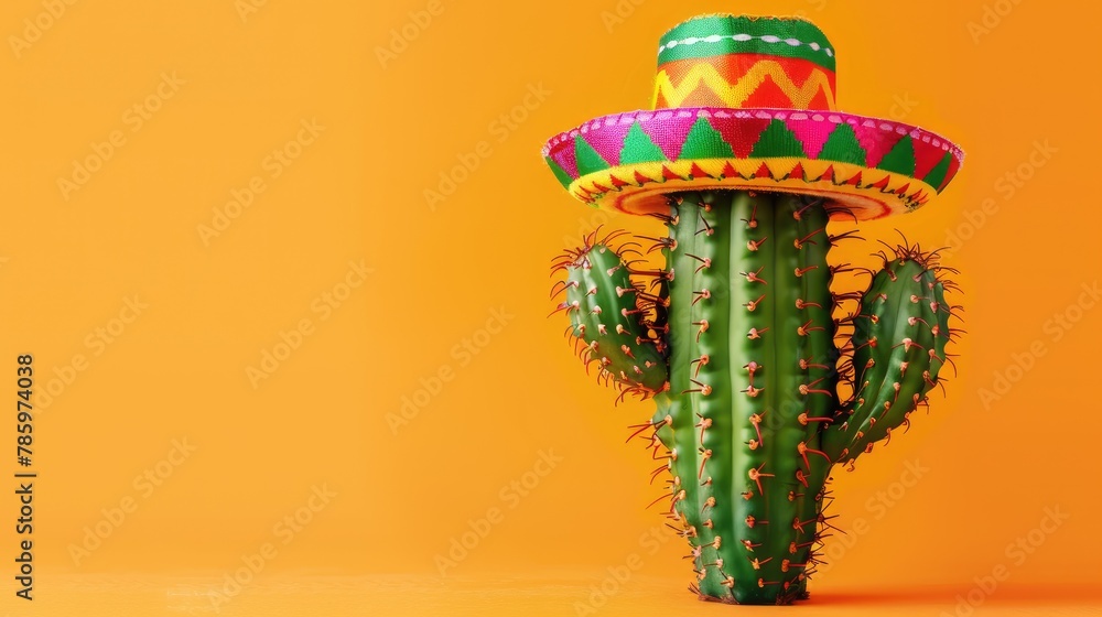 Colorful Cactus with Traditional Sombrero Hat