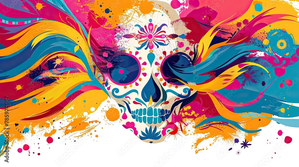 Vibrant and Colorful Day of the Dead Skull Art