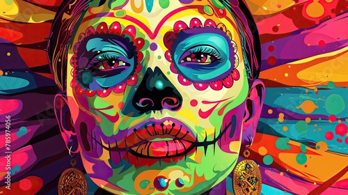 Vibrant Day of the Dead Portrait with Sugar Skull Makeup