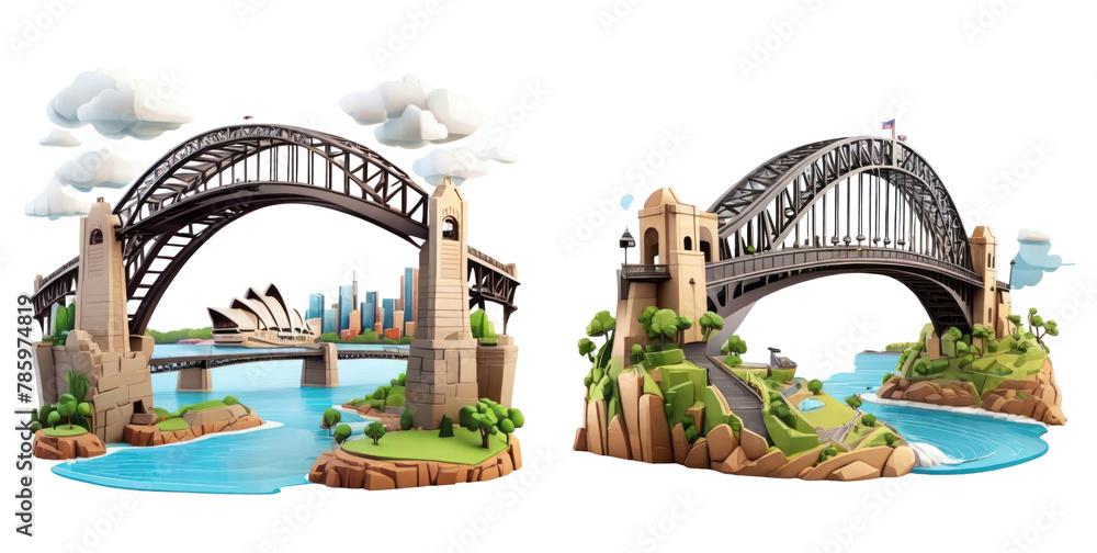 Obraz premium set of sydney harbour bridge isolated on transparent background