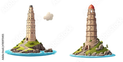 set of tower of hercules isolated on transparent background