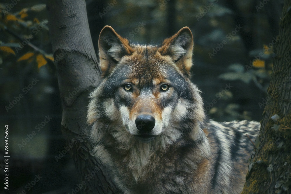 Portrait of a wolf in the forest,  Portrait of a wolf