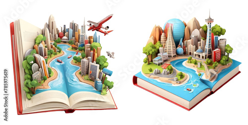 set of travel guide book isolated on transparent background