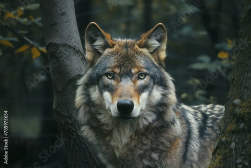 Portrait of a wolf in the forest   Portrait of a wolf