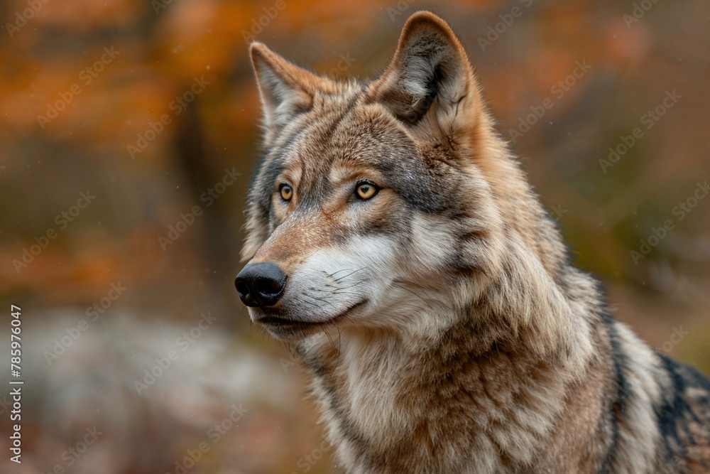 Portrait of a wolf (Canis lupus) in the forest