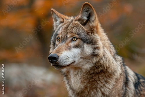 Portrait of a wolf  Canis lupus  in the forest