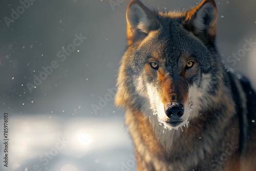 Portrait of a wolf in the snowy forest,  Wild animal © Quan