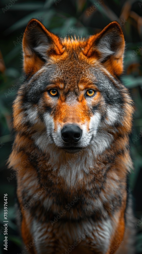 portrait Japanese wolf in natural environment portrait Japanese wolf in natural environment
