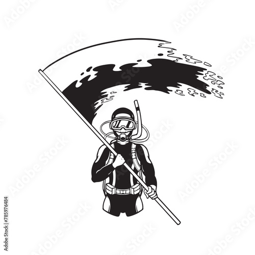 A Man Diving with a Flag