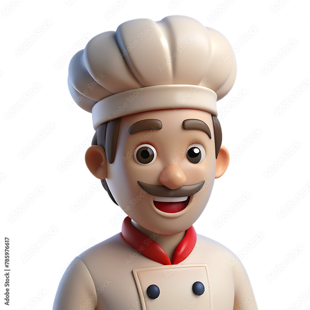 3d cartoon chef closeup halfbody isolated on transparent background png psd 3d cartoon chef closeup halfbody isolated on transparent background png psd