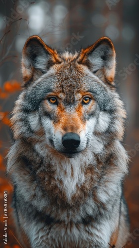 portrait British Columbia wolf in natural environment