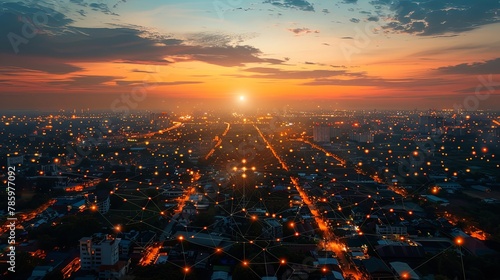 Aerial night scene of city grid with light concept of data connectivity photo