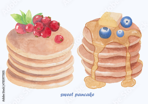 Cute Watercolor Pancake Clip Art - Download Breakfast Illustration