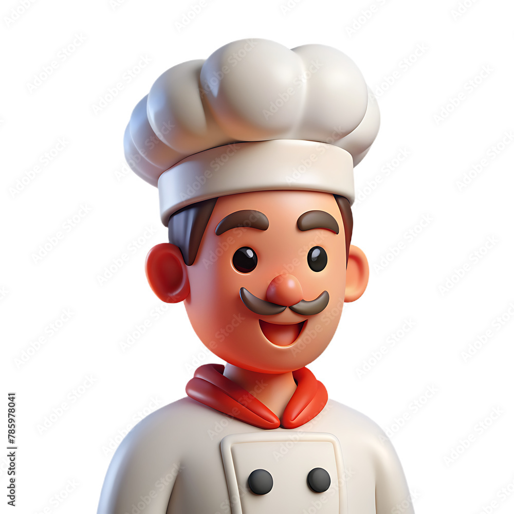 3d cartoon chef closeup halfbody isolated on transparent background png psd 3d cartoon chef closeup halfbody isolated on transparent background png psd