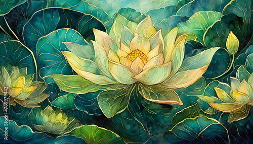 pattern of lotus flowers made of wisps of smoke, invoking a sense of wonder and fascination photo