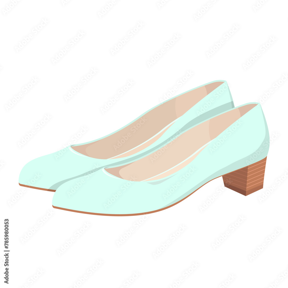 Turquoise women's shoes with low heels.Vector illustration of women's shoes. Turquoise women's shoes with low heels.Vector illustration of women's shoes.