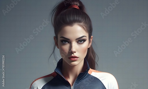 Portrait of beautiful young woman with makeup in fashion sportswear