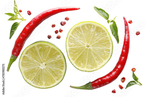 Lime cut and chili pepper break down
.isolated on white background