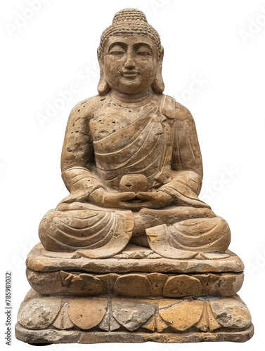 Stone buddha statue in meditation isolated on transparent background