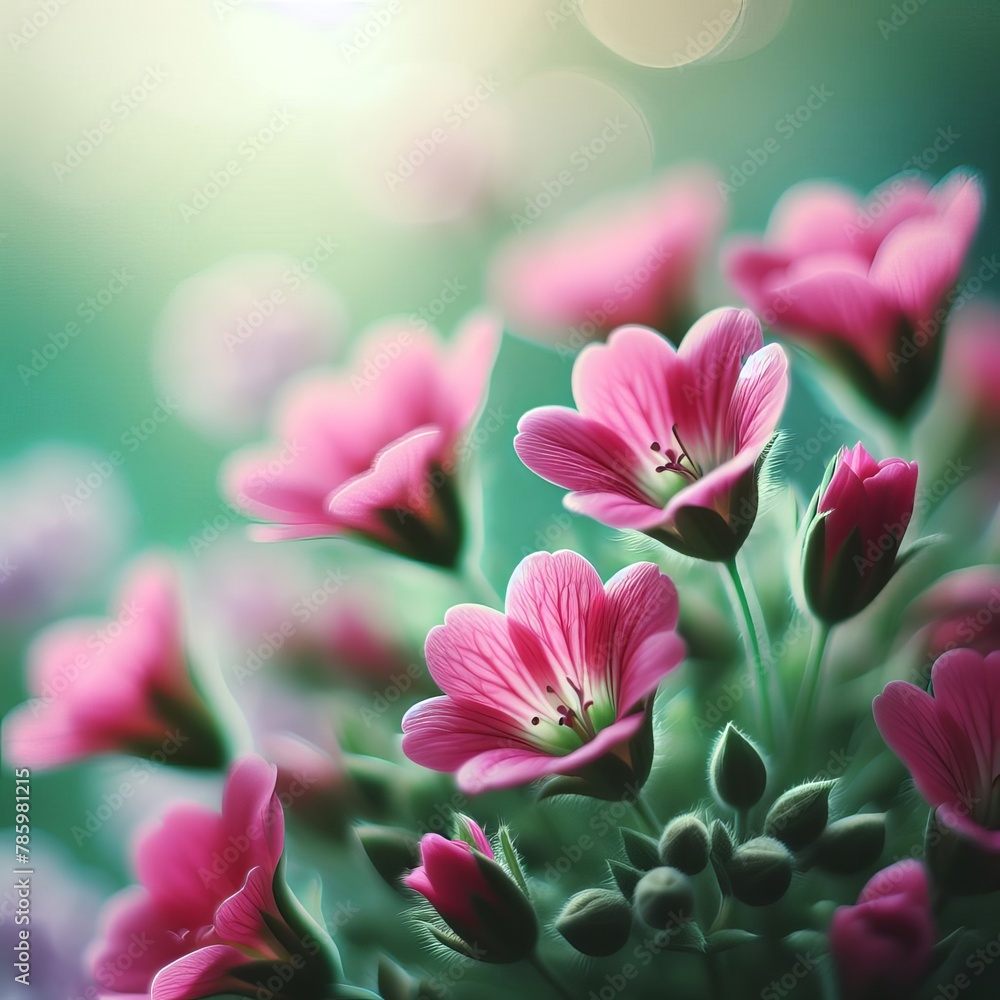 Spring landscape with blooming wild flowers,sunlight and blue sky,Generative Ai Spring landscape with blooming wild flowers,sunlight and blue sky,Generative Ai