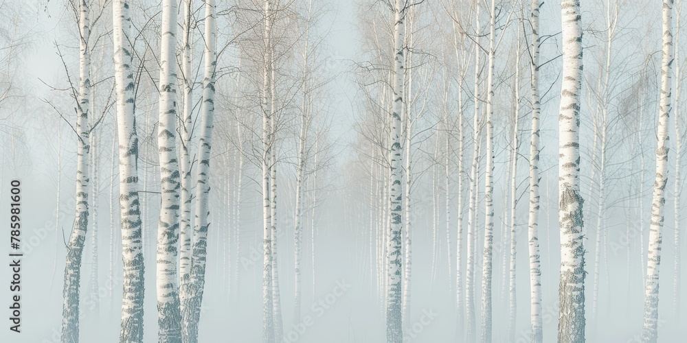 Nordic Forest: A minimalist scene of tall, white birch trees Nordic Forest: A minimalist scene of tall, white birch trees