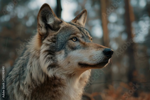 Grey wolf in the forest   Portrait of a wild animal