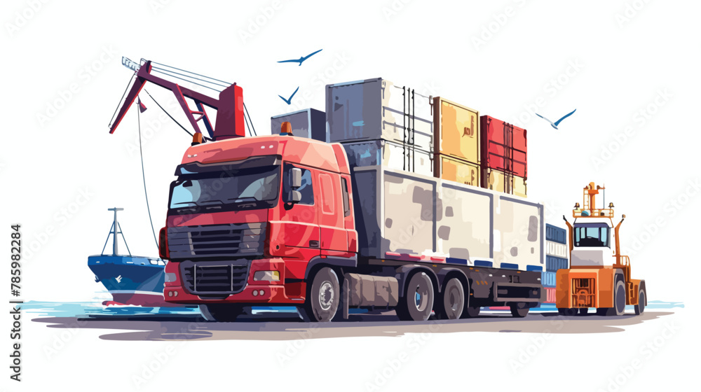Logistics truck And Transportation Container ship