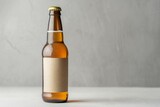 Beer bottle with blank label on grey background,  Mockup for design