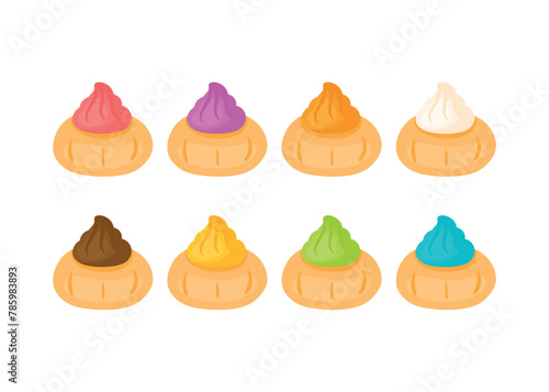 Iced Gem Button Biscuit Set Collection Sweet Snack Food Vector Illustration © Yuni