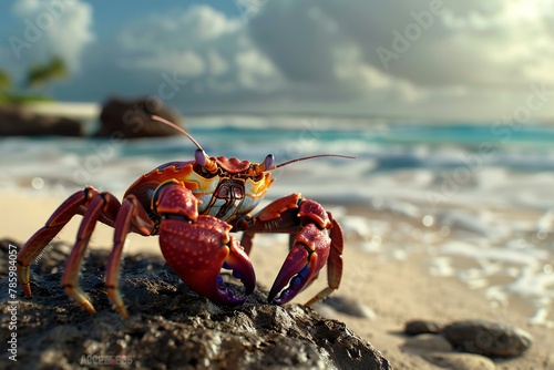 Red crab on the beach in Seychelles, Mahe photo