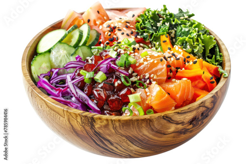 poke bowl salade in wooden bowl
.isolated on white background