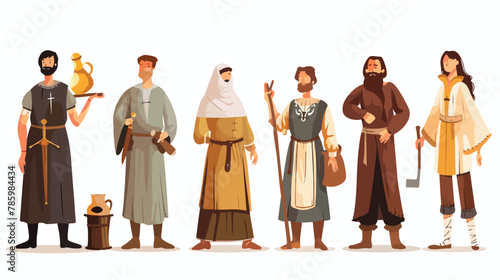 Medieval people vector illustration set Cartoon flat