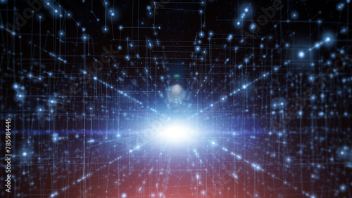 Modern shining digital science and technology artificial intelligence computer network with glowing light and dots and lines background. Illustration.