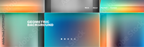 A collection of geometric backgrounds with a liquid effect, featuring blurred azure rectangles in fluid motion. Ideal for communication devices and gadgets with an electric blue color scheme