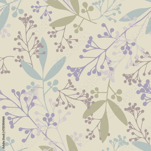 Seamless Pattern of Berry Branches. Vector Template.