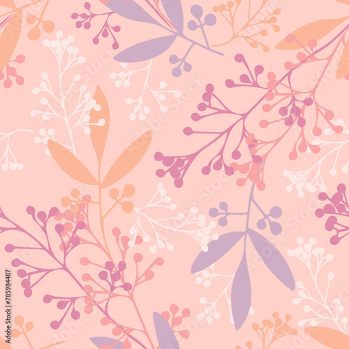 Seamless Pattern of Berry Branches. Vector Template.