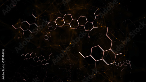 Abstract geometric copy space background with hexagons, structure molecules. Three-dimensional science, technology and medical concept illustration.