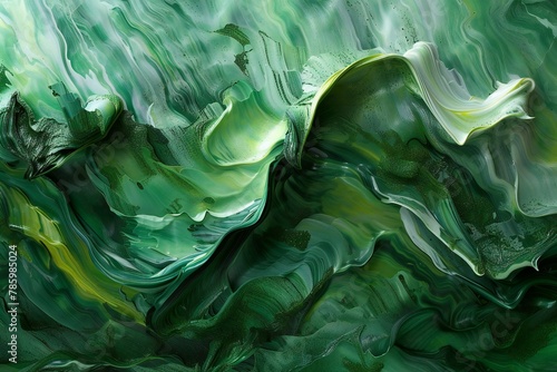 Abstract background of acrylic paint in green and black tones, Liquid marble texture