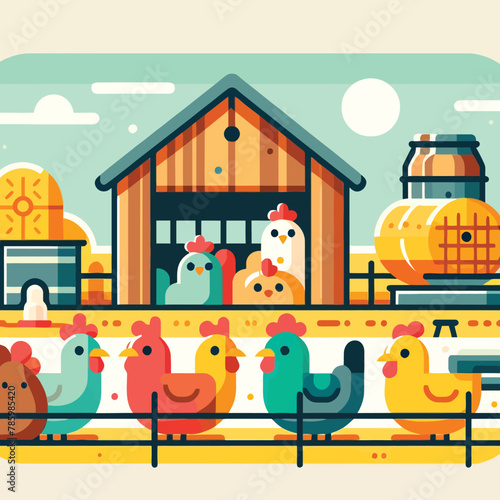 illustration of laying hens in a cage