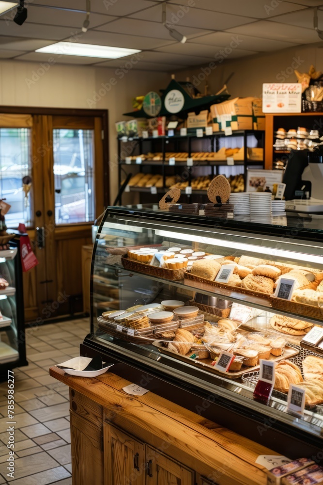 A family-owned deli and café with a display case of freshly baked goods, deli meats, and specialty cheeses, offering a taste of homemade comfort food, Generative A