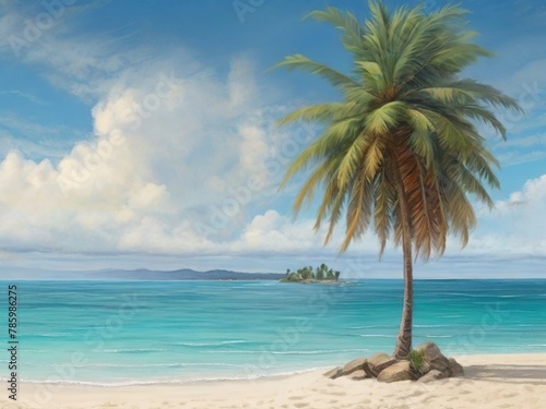 Beautiful beach with palms and turquoise sea in Jamaica island. © Hasan