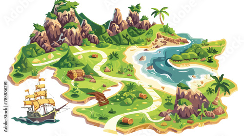 Treasure game map vector illustration. Cartoon tropica © Prince