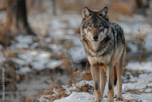 Gray wolf  Canis lupus  in the winter forest