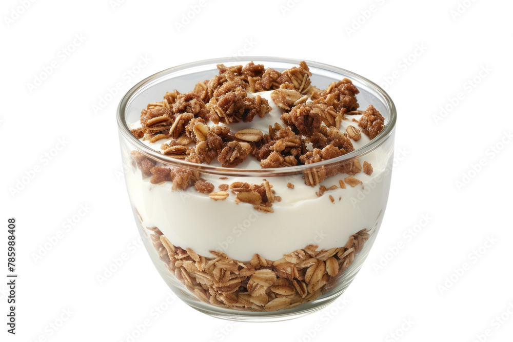 Tasty granola with yogurt in bowl
.isolated on white background Tasty granola with yogurt in bowl
.isolated on white background